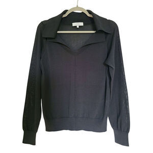 Pearl by Lela Rose Collared Knit Long Sleeve Top Size Small